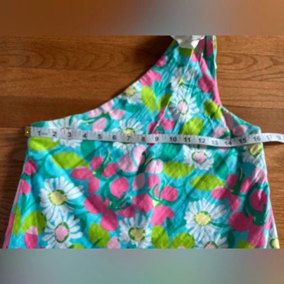 🌸Lilly Pulitzer Dress Girls 16 One Shoulder Shorely Blue Portrait of a Picnic - Picture 9 of 12